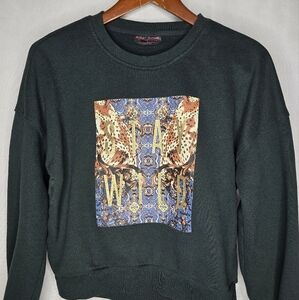 Betsey Johnson Performance Sweatshirt Dark Green Stay Wild Graphic Pullover S